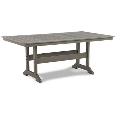 Ashley Visola Rect Dining Table w/umb Opt & 6 Arm Chairs w/ Cushions in Gray