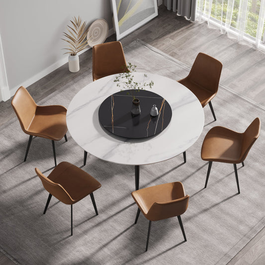 Aurelia 59 Modern Artificial Stone Dining Table with Lazy Susan